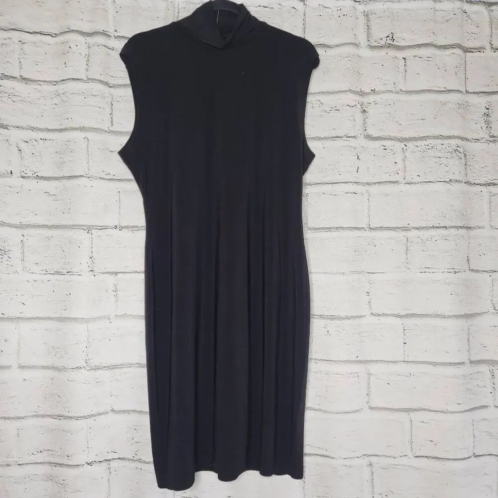 Norman Kamali Womens Black Turtle Neck Sleeveless Bodycon Midi Dress Size XL